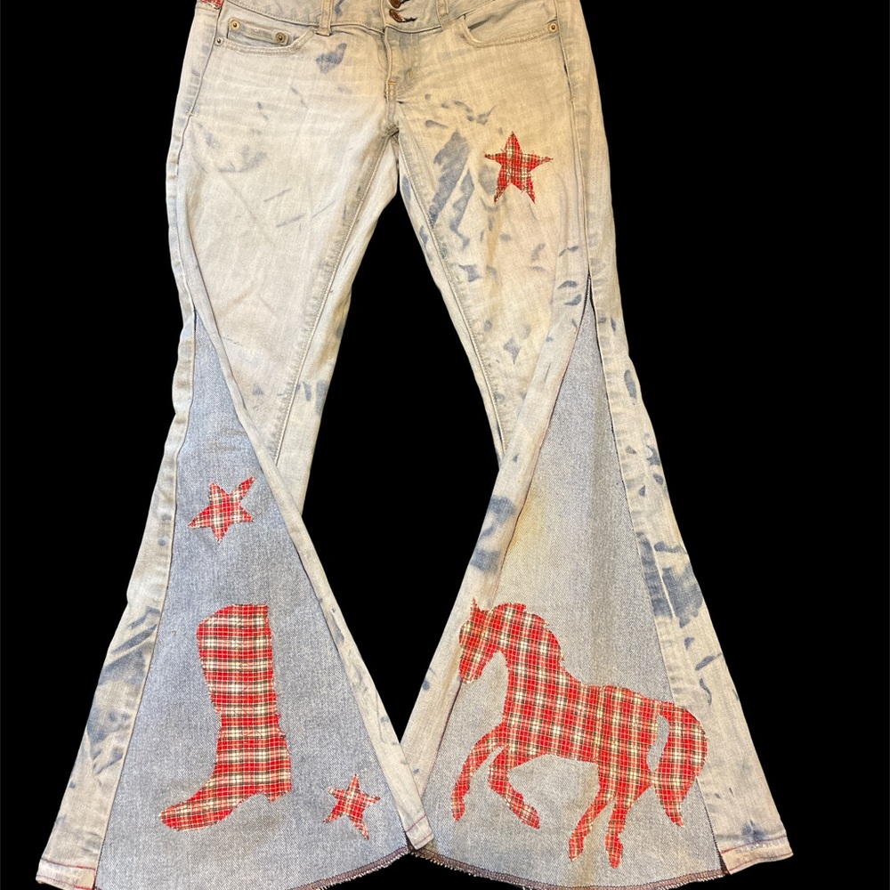 4 Short OOAK Hippie Cowgirl bell bottom jeans